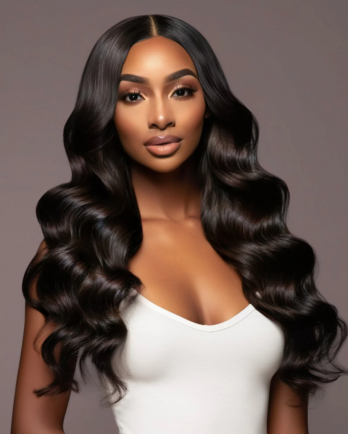 Woman with long, wavy black hair