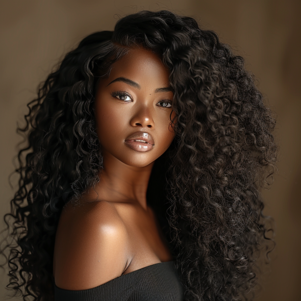 Model with curly braided-style hair