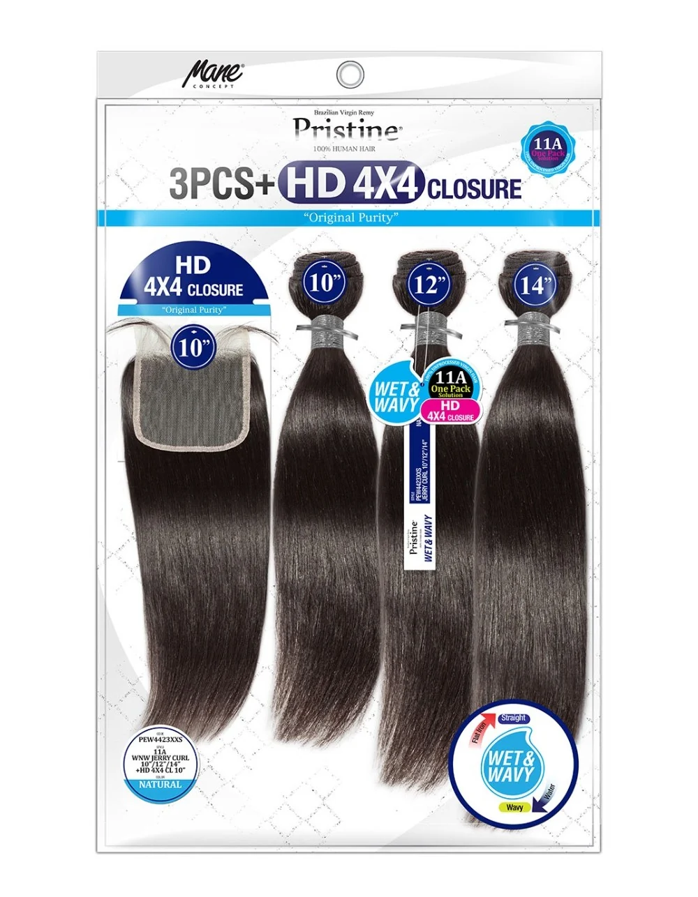 Pristine 11A Brazilian virgin remy 3-piece bundle with HD 4x4 closure, straight 10, 12, 14 inch