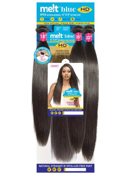 Melt Blue HD 3-piece natural bundles with 4x5 HD closure, 18, 20 and 22 inch