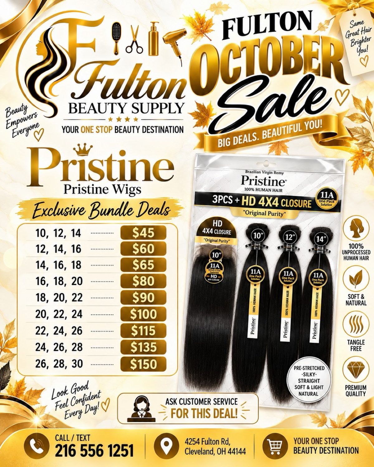 Pristine wigs exclusive bundle deals 3PCS plus HD 4x4 closure October sale at Fulton Beauty Supply Cleveland