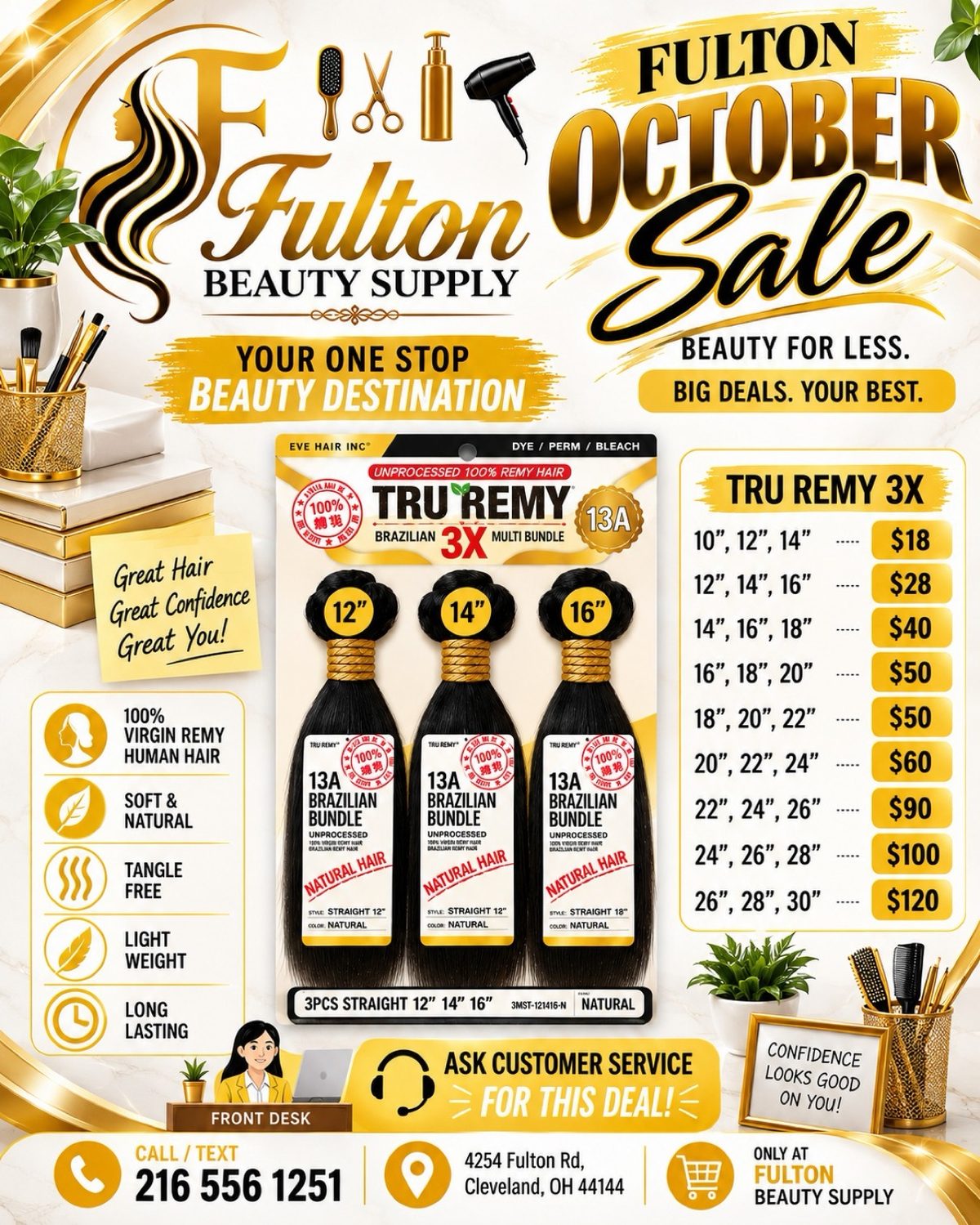 Tru Remy 3X multi bundle 13A Brazilian hair October sale at Fulton Beauty Supply Cleveland
