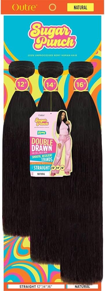 Outre Sugar Punch 100% unprocessed Remy human hair, double drawn, straight 12, 14, 16 inch